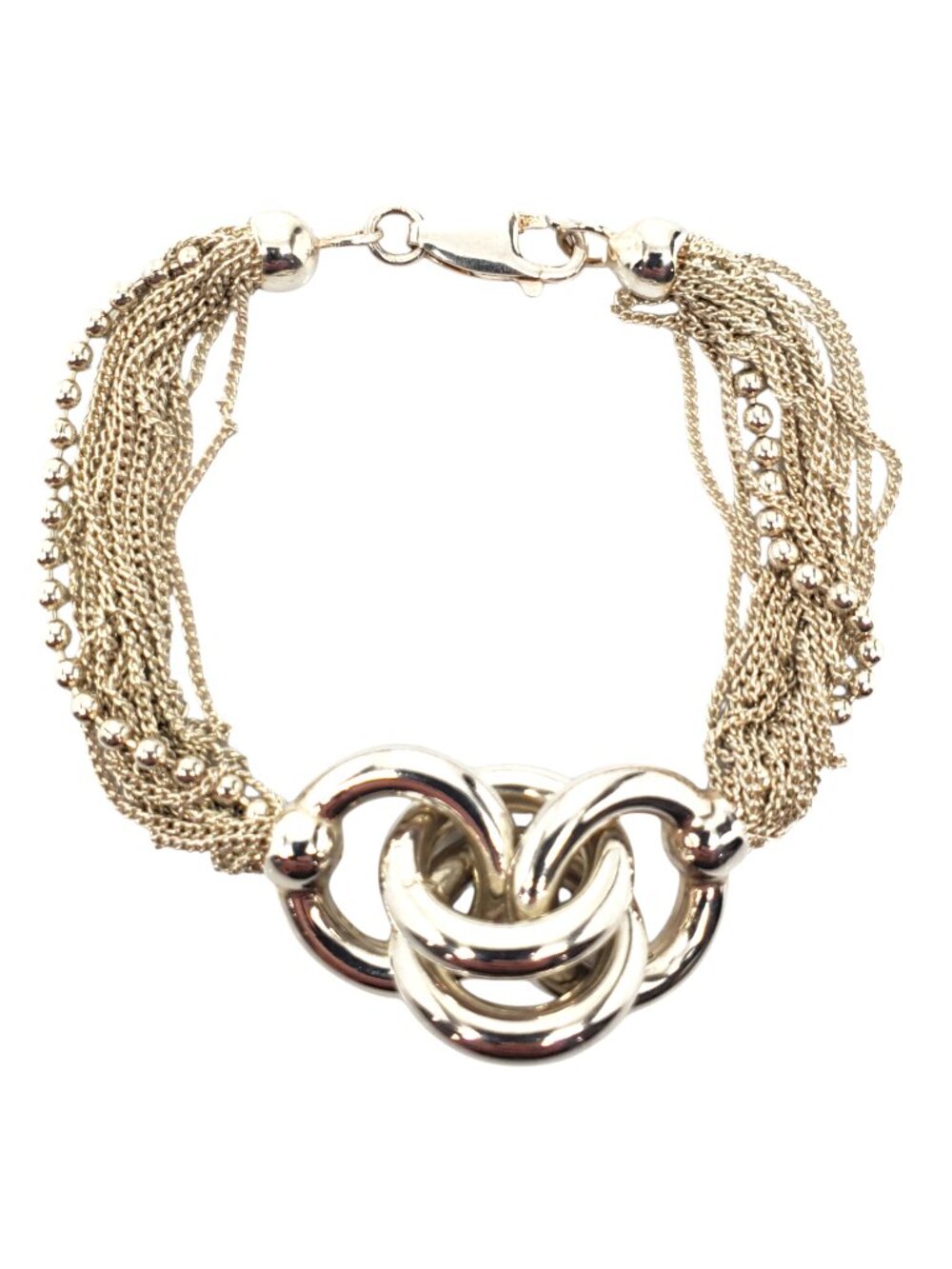 Sterling Silver Multi-Strand Interlocking Ring Chain Bracelet #24730